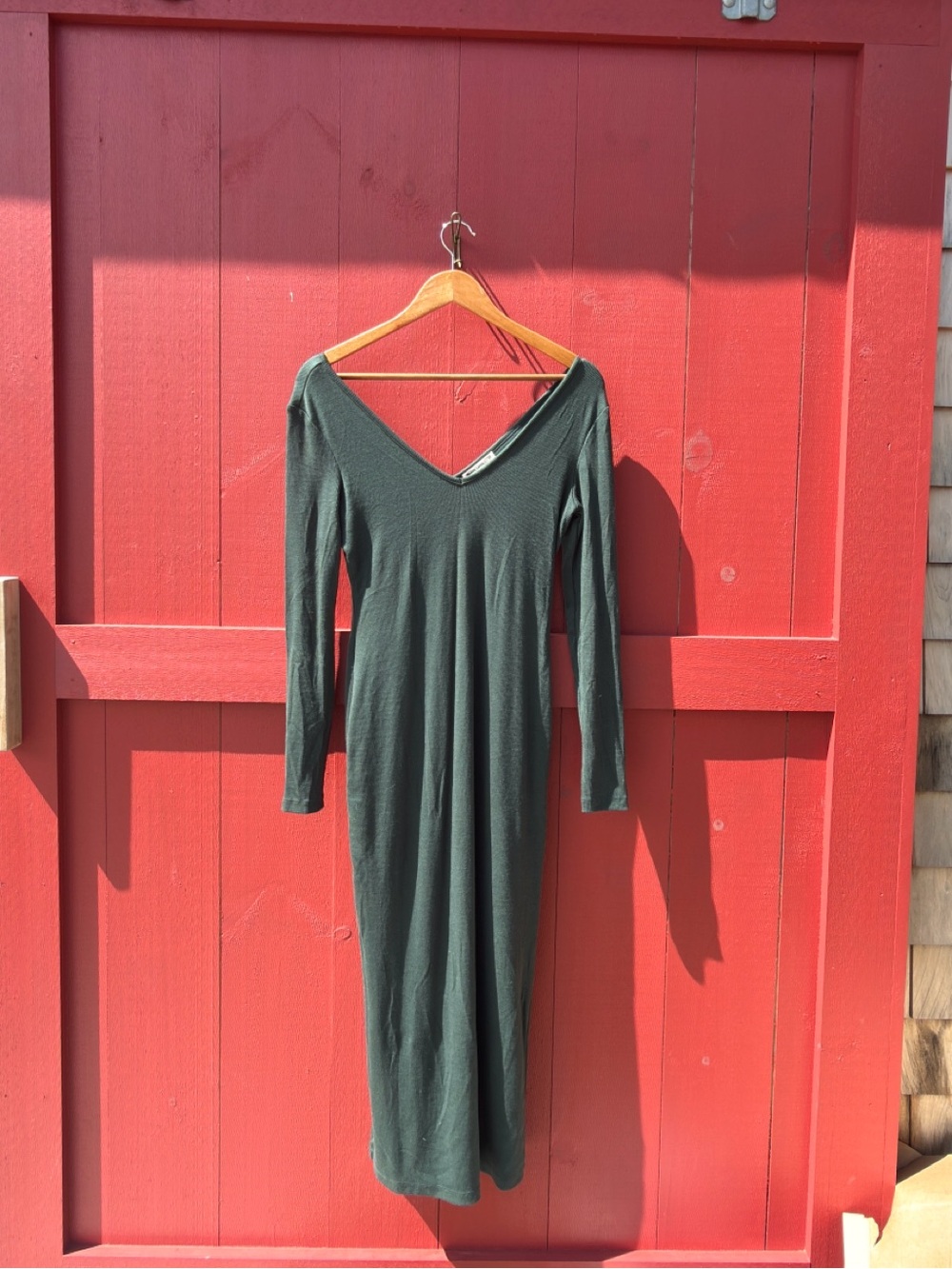 Marine Layer Long Sleeve V-Neck Dress in Dark Green